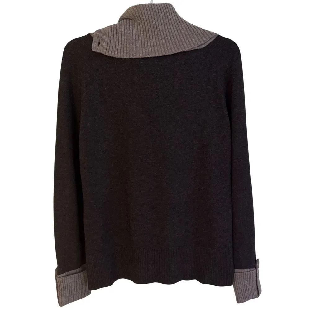 Banana Republic Luxury Cashmere Wool Sweater Size M Gray Taupe Button Cowl Neck